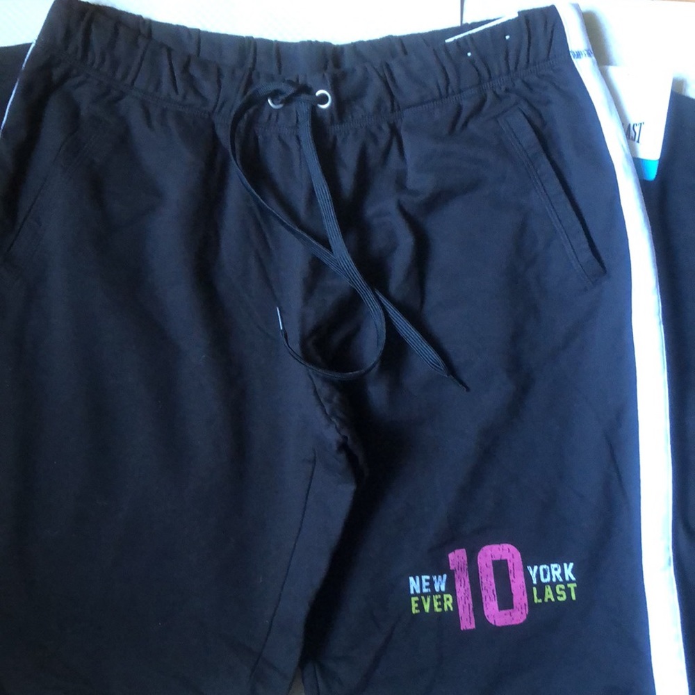 Pants boyfriend womens new size L French terry Everlast black white stripe